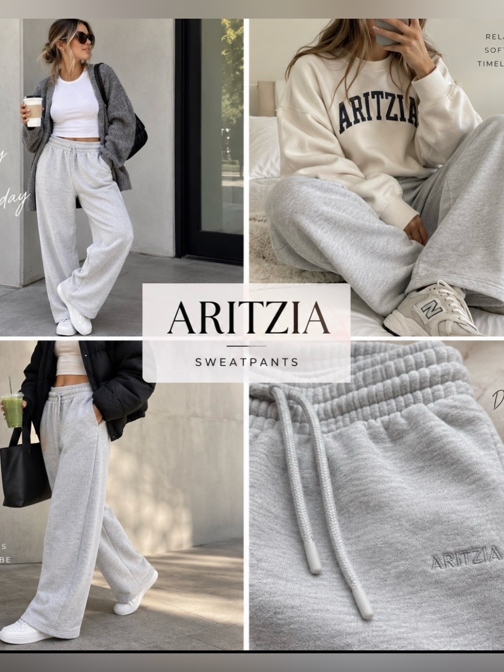 Aritzia 🔥CUTEST Wide Grey Sweatpants - Cozy Everyday Bottoms Sz XXS PriceFirm